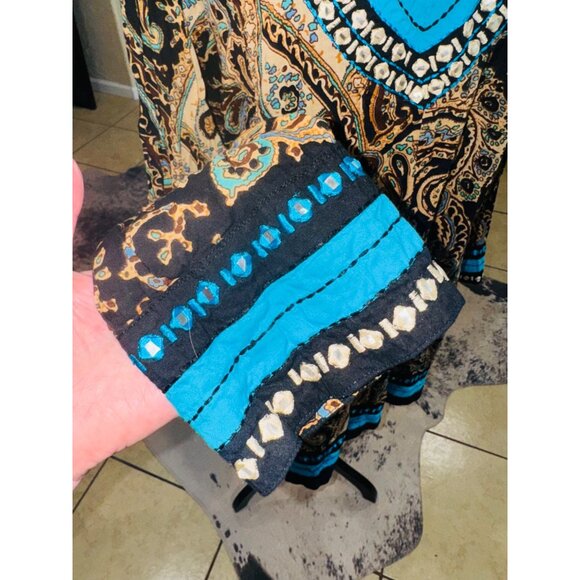 Soft Surroundings Paisley Tunic Dress L Black Blue 100% Cotton Boho Santa Fe - Picture 9 of 10